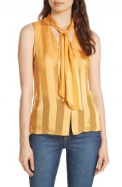 Alice   Olivia Gwenda Shadow Stripe Tie Neck Blouse at Nordstrom